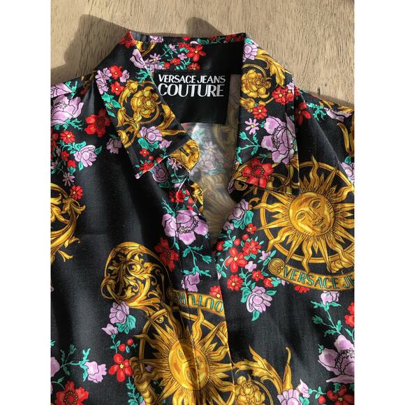 Versace Jeans Couture Button Down Sun Dial Floral Black Blouse W IT 36 US 0 NWT - Picture 5 of 6